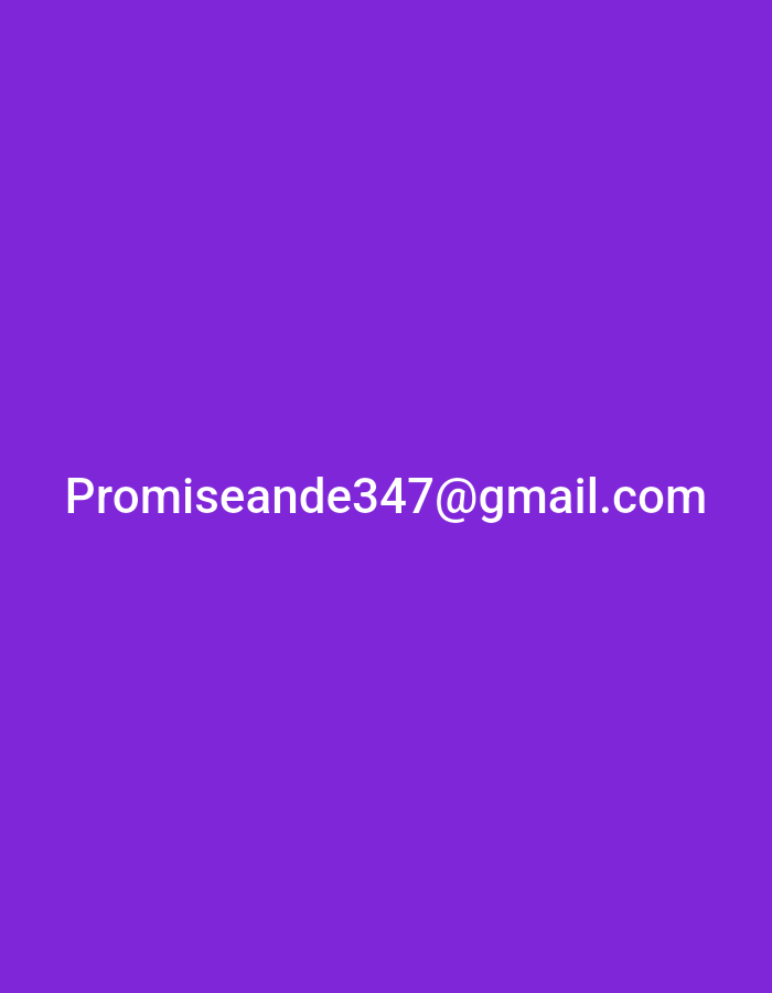 The image displays a simple, flat, purple background. Centered on the background is white text that reads "Promiseande347@gmail.com". There are no people, objects, or any other environmental features visible in the image. No location in the city of Gob M Kam, Nigeria can be identified.