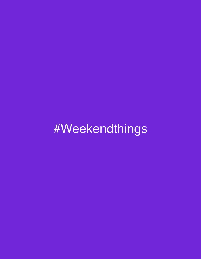 The image features a purple background with the white text "#Weekendthings" centered in the frame. There are no people, objects, actions, or interactions depicted in the image. The environment is simply a purple backdrop. There is no information available to determine if this image is related to Gabrovo, Bulgaria.