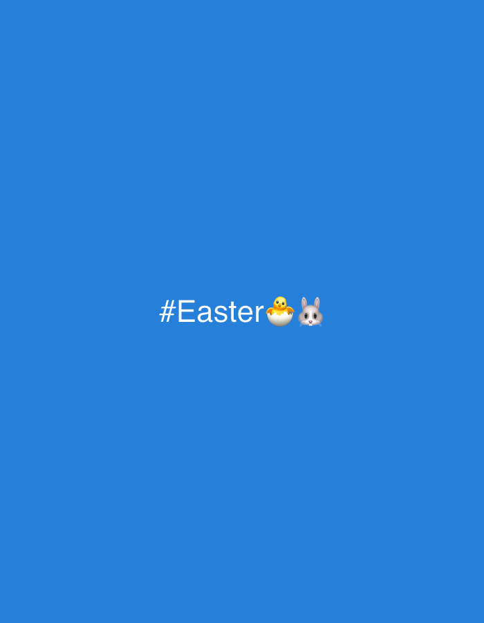 The image is a graphic with a blue background. In the center, the text "#Easter" is followed by a chick emoji in an egg and a bunny emoji. There is no evidence to suggest the image relates to Sofia, Bulgaria.