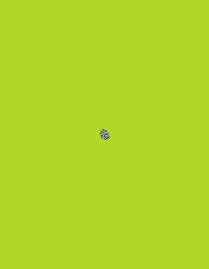 The image displays a solid, uniform lime green background (color value approximately #8BC34A). Centrally positioned on this background is a small, stylized icon depicting a dark blue fingerprint (color value approximately #313368). The fingerprint exhibits typical concentric ridges and whorls. There are no other discernible subjects, objects, people, actions, or interactions depicted. The scene is entirely graphic and abstract, providing no visual cues or information regarding a physical environment or a specific geographical location, including the city of Santa Ana, Venezuela.