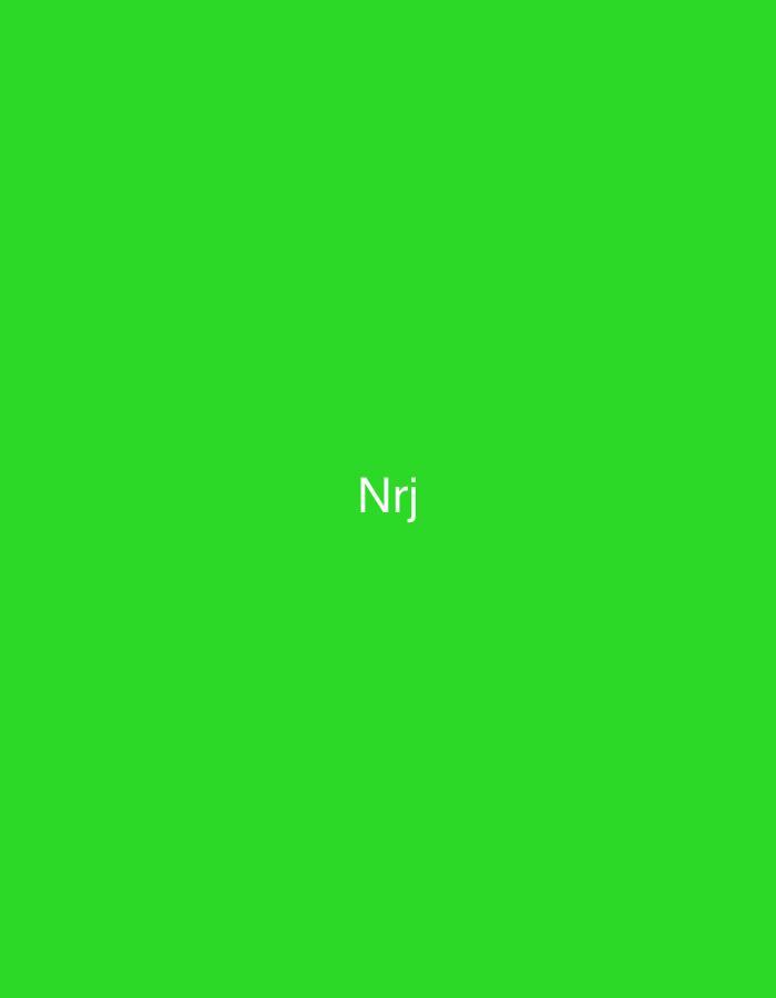 The image displays a graphic with a solid, uniform lime green background. Centered horizontally and slightly below the vertical midline is the white sans-serif text "Nrj". The text is rendered with an uppercase 'N' followed by lowercase 'r' and 'j', appearing crisp and distinct against the green. No other discernible elements, figures, or details of a physical environment are present. This graphic is associated with the city of Casablanca, Morocco.