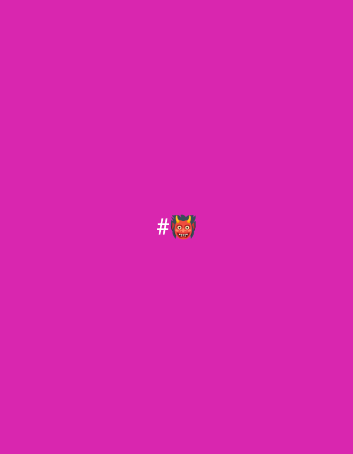 The image displays a uniform magenta background (RGB: 236, 0, 140). Centered on this background is a digital emoji sequence consisting of a hashtag symbol ("#") immediately followed by a red-faced Oni mask emoji ("👹"). There are no discernible people, objects, actions, interactions, or environmental features that would indicate a specific location within the city of Onitsha, Nigeria, or any other geographical area. The scene depicts only a solid color field and the two digital characters.