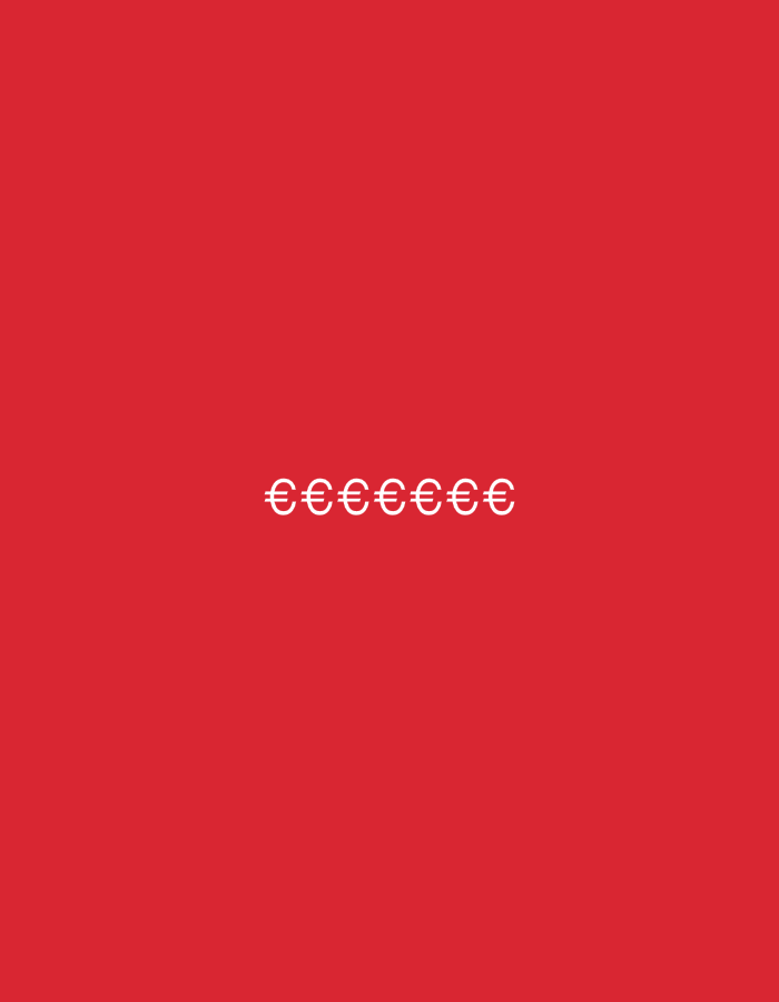 The image shows a red background with six white euro symbols (€) arranged horizontally in the center. There is no discernible indication of Burgas, Bulgaria, or any other location, people, subjects, objects, actions, interactions, or environment beyond the stated elements.