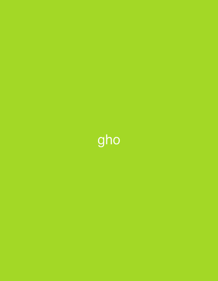 The image displays a minimalist digital scene, situated in Casablanca, Morocco. The entire frame is filled with a uniform, vibrant lime green background. Precisely centered both horizontally and vertically on this monochromatic field is the three-letter English word "gho", rendered in plain white, sans-serif, lowercase typography. No individuals, additional objects, or discernible actions are present within the depicted environment.