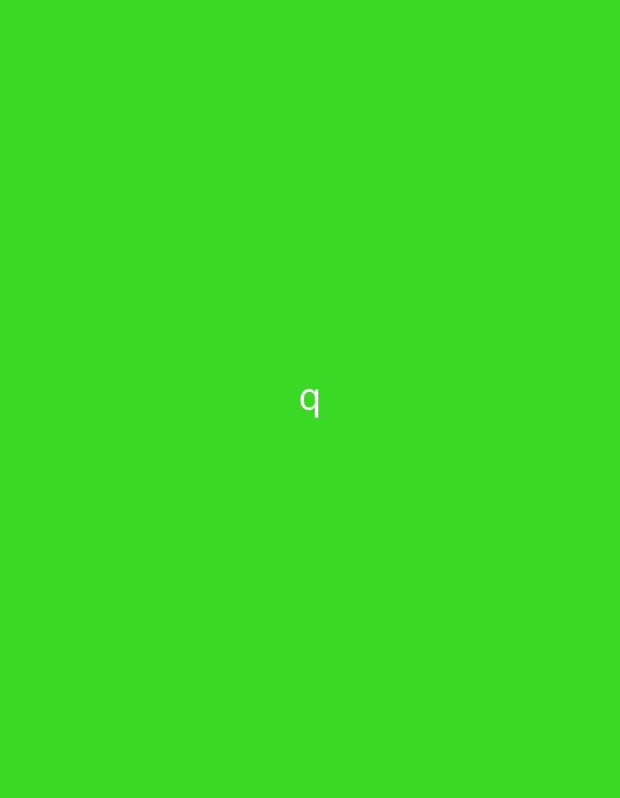 The image displays a uniform, vibrant lime green background. Centered horizontally and vertically on this monochromatic field is a single, lowercase white letter "q". No other subjects, objects, people, actions, interactions, or environmental details are present. There are no elements within the image that provide information about a specific geographical location, such as the city of Santa Ana, Venezuela.