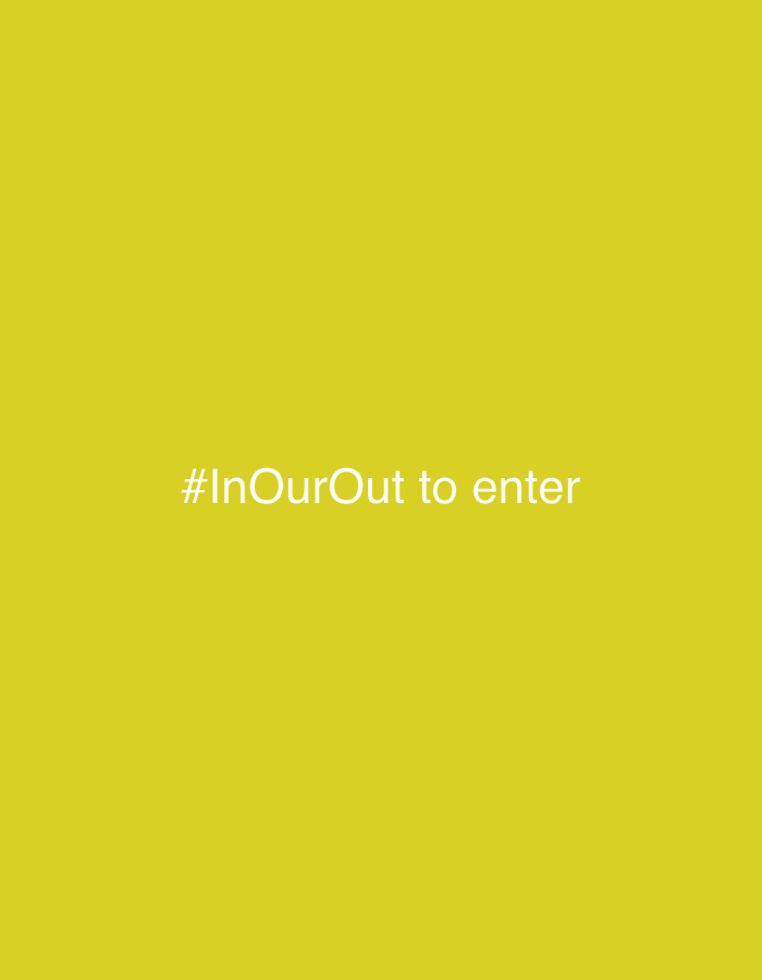 The image is a plain, bright yellow background. Centered on the background are the words "#InOutOut to enter" in white text. There is no indication of the city of Bakırköy, Turkey, or any other specific location.