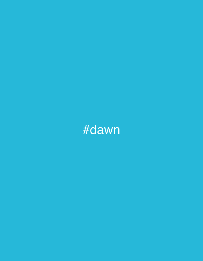 The image is a solid, light blue background with the white text "#dawn" centered in the frame. There is no indication of the location being Izhevsk, Russia or any other identifiable city, people, objects, actions, interactions or environmental elements.
