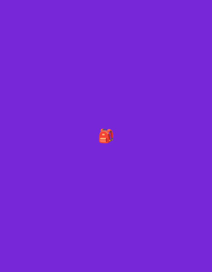 The image displays a stylized, animated illustration of a red backpack with two straps, centered against a solid, vibrant purple background. The backpack is depicted from a slightly angled perspective, with some shading to suggest depth. There is no discernible environmental context, city location, or human presence within the image.