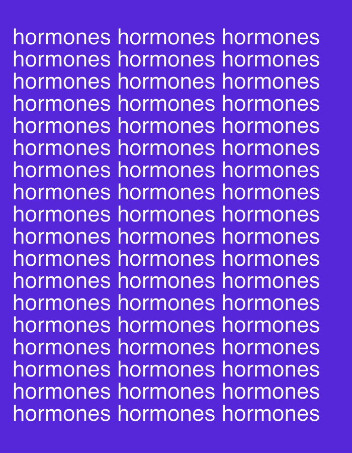 The image is a visual representation of the word "hormones" repeated in rows across a purple background. The word is written in white. There are no people, subjects, objects or actions in the picture. The picture does not include the location in the city of Wealden, United Kingdom.