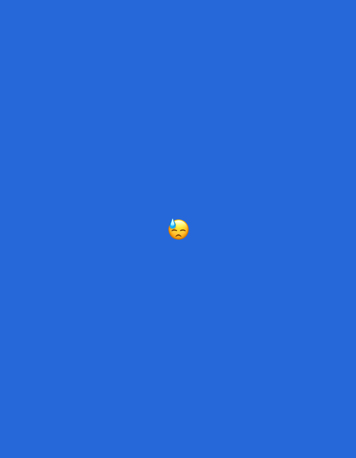 A blue background with a yellow emoji in the center of the image, which appears to be sweating.