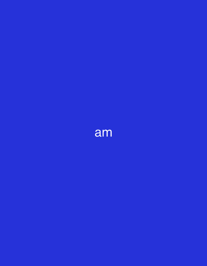 The image displays a solid, uniform blue background. Centered horizontally and vertically on this background are the two lowercase letters "am" rendered in white, sans-serif text. There are no other discernible subjects, objects, people, or actions. The environment is abstract, consisting solely of the color blue and white text. This scene is situated in the city of Casablanca, Morocco.