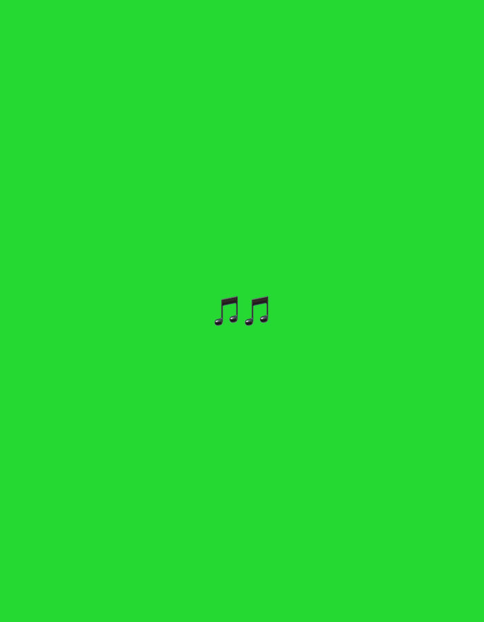 Two black eighth notes are superimposed on a solid green background. The notes are positioned in the center of the image, slightly towards the bottom. The note on the left is slightly to the left of the note on the right.