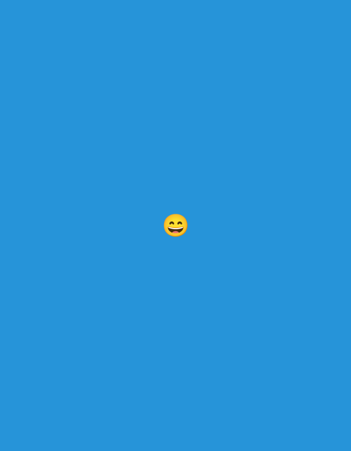A single, yellow emoji with rosy cheeks and a wide smile is centered in the frame against a solid blue background.