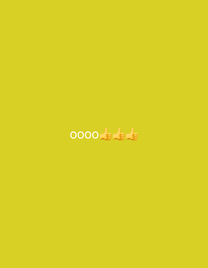 A minimalist image features white text and emojis against a bright yellow background. The text reads "0000" followed by three thumbs-up emojis. The composition is centered horizontally, with the text and emojis positioned in the lower portion of the frame. The overall impression is simple and graphic. There is no visible indication of Gorzow, Poland, or any specific urban environment.