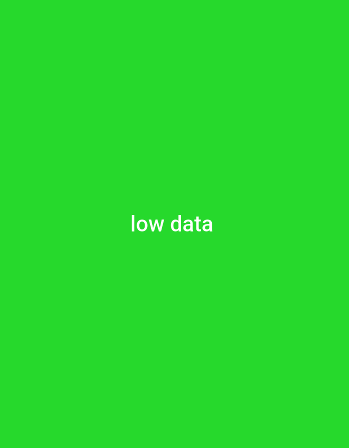 A bright green background fills the entire frame of the image, with the words "low data" written in white text, centered horizontally and positioned roughly two-thirds of the way down the frame. The text is in a sans-serif font and appears to be slightly blurred, possibly due to being a screenshot of a digital display. There are no other objects or people visible in the image. The environment is completely abstract and devoid of any specific location details.
