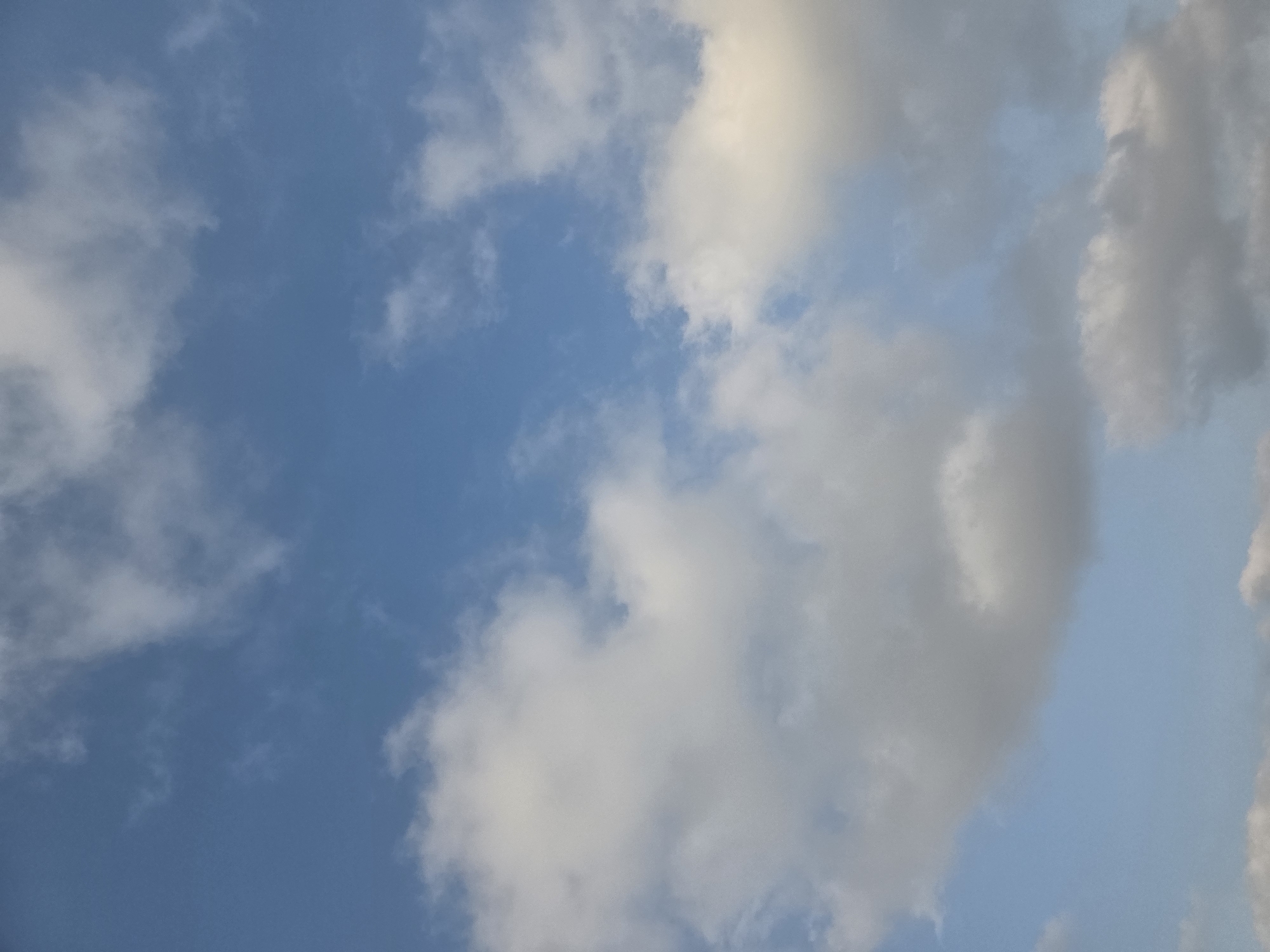 The image displays a sky filled with scattered white and gray clouds against a clear blue sky. There is no visible indication of any specific location within the city of Ashkelon, Israel, or any discernible subjects, objects, actions, or interactions. The scene is purely atmospheric.