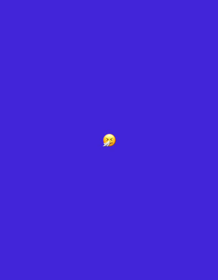 A single yellow emoji of a face sneezing is centered on a solid royal blue background.