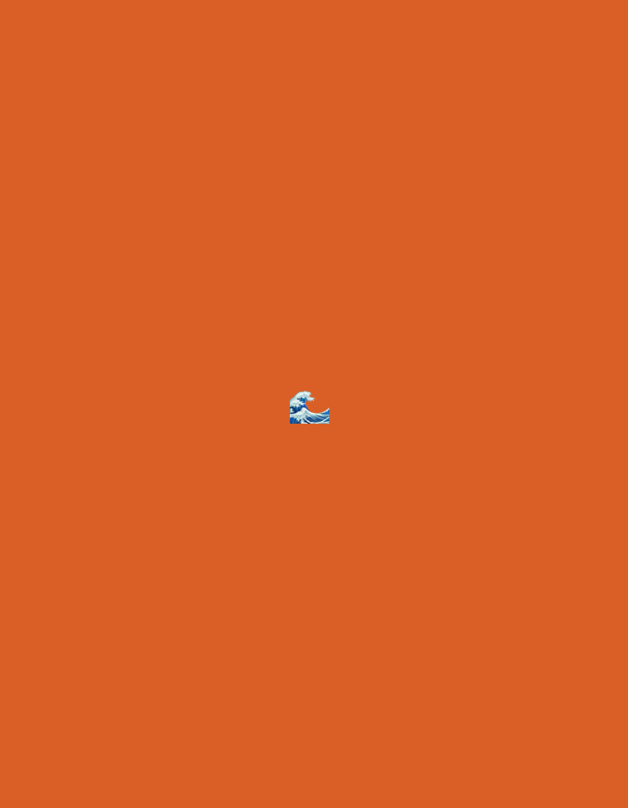 The image features a minimalist composition dominated by a solid, vibrant orange background. Positioned centrally, slightly below the vertical midpoint, is a small, stylized blue-grey wave icon with white foamy crests, resembling a traditional Japanese wave motif. This wave is the sole object in the frame. There are no people, activities, or events depicted. The image lacks any visible text, specific location cues, or indications of time of day or weather conditions. No emotions are directly conveyed by the visual elements. While the location context is given as Santa Ana, Venezuela, this is not discernible from the image itself, which consists solely of a graphic icon against a monochrome background.