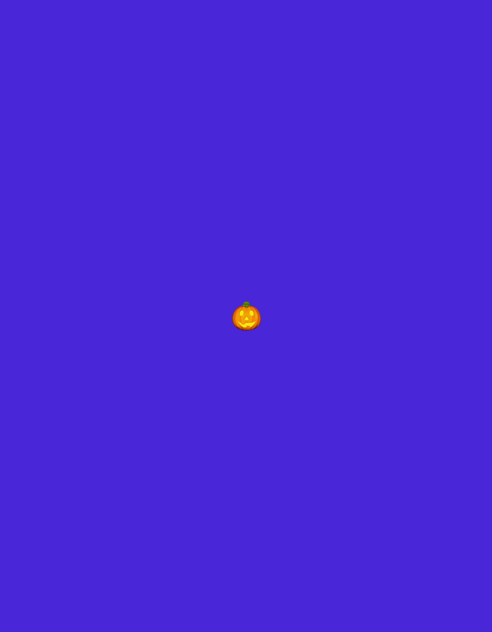 The image displays a small, stylized jack-o'-lantern pumpkin centered against a solid, uniform background of dark blue. The pumpkin is orange with illuminated triangular eyes and nose, and a jagged, smiling mouth. A short green stem is visible at its top. There are no other subjects, objects, or environmental features. No people, actions, or interactions are depicted. The image does not contain any visual information to establish a specific real-world location, including the city of Pedro González, Venezuela.