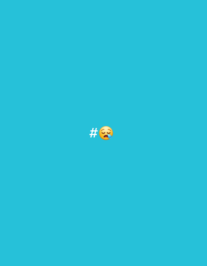 A blue background with a white hashtag symbol next to a yellow emoji with closed eyes and a drop of sweat falling from its forehead. The hashtag and emoji are positioned in the center of the image.