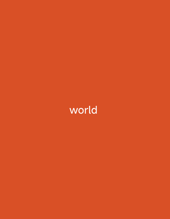 The image is a simple, abstract composition with a solid, vibrant orange background. Centered within the frame, in white, sans-serif text, is the single word "world". There are no people, objects, or environmental details depicted in the image beyond the text and the background. The scene is not located in the city of Senti, Nigeria, or any specific geographical location, as it is a digitally generated image.