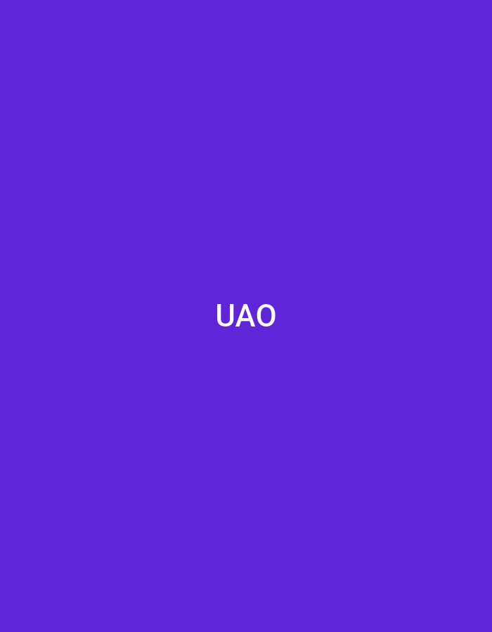 The image displays a solid, uniform purple background. Centered on this background, in white, uppercase sans-serif letters, is the acronym "UAO". No other objects, subjects, or environmental features are present. The scene is a digital graphic, not a photographic representation of a physical location in the city of Casablanca, Morocco.