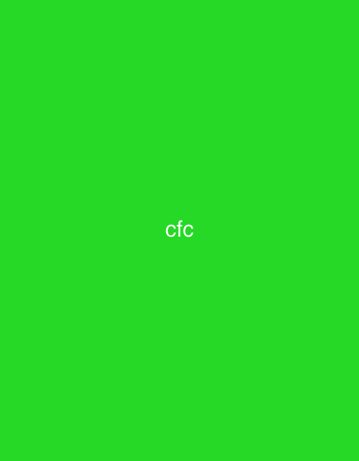The image displays a uniform, vibrant green background. Two distinct instances of the white lowercase text "cfc" are visible. One "cfc" is situated centrally within the frame. The second "cfc" is positioned above the central text, appearing in the upper portion of the image. No other subjects, objects, or environmental elements are present to indicate a specific location, city, or country.