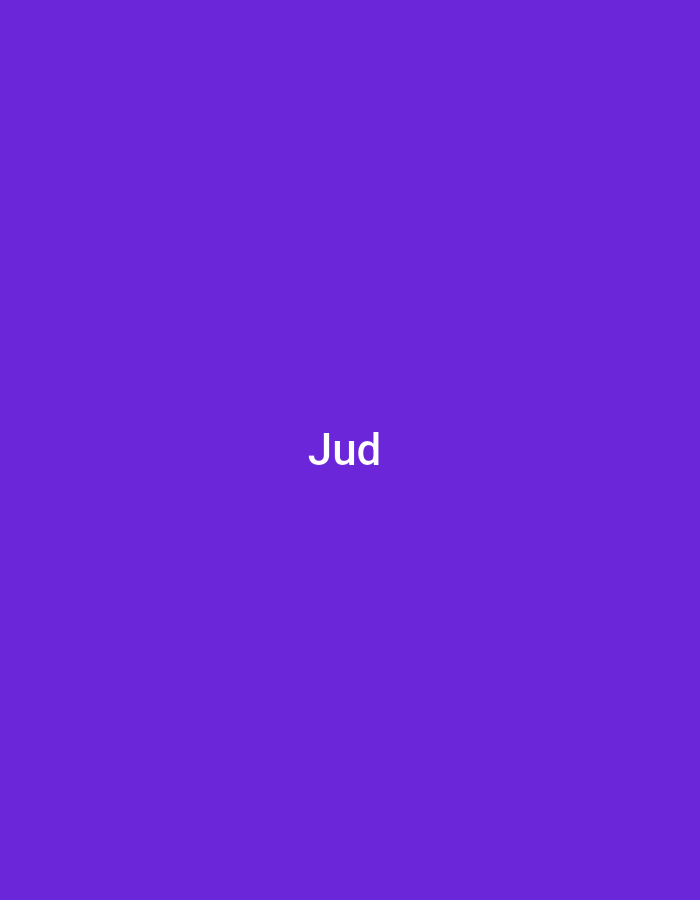 The image is a simple, solid purple background with the white text "Jud" in the center. There are no other subjects, objects, scenes, activities, or events depicted. The text is the only notable detail. The location, time of day, and weather are unknown. There are no visible emotions conveyed by the image.