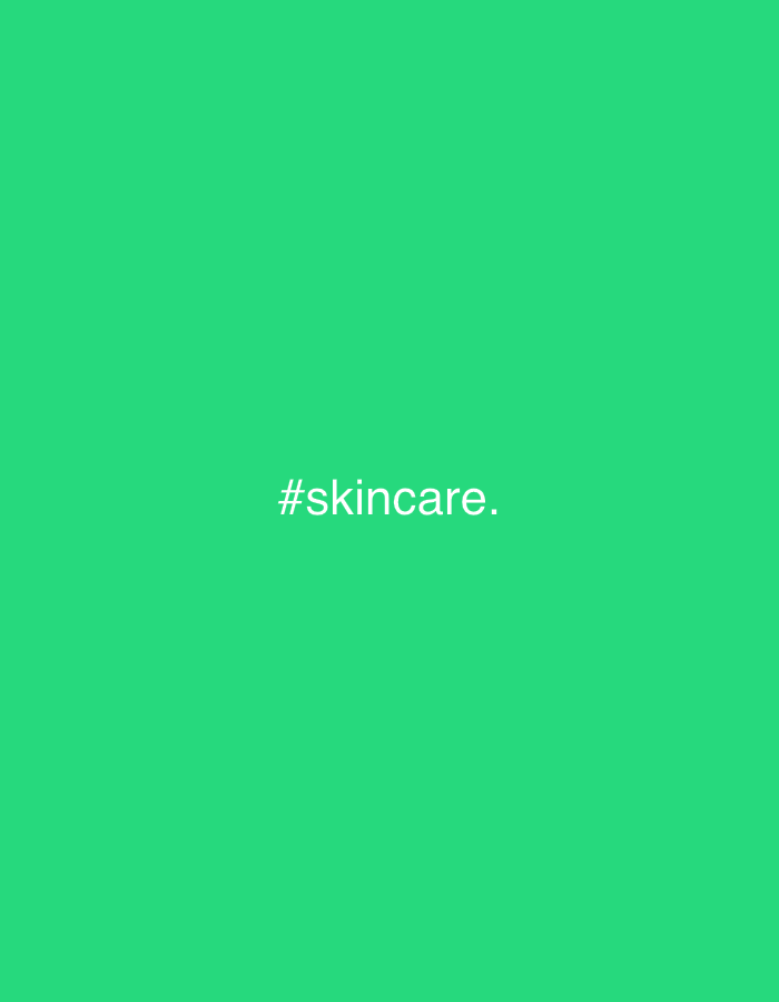 The image shows the hashtag "#skincare." in white text on a solid green background. The location in the city of Šušanj, Montenegro is not apparent from the information in the image.