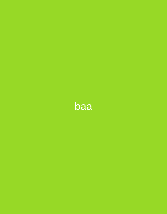 The scene, located in Casablanca, Morocco, consists of a solid lime green background. The white, lowercase word "baa" is centrally positioned on this uniform background. No other subjects, objects, or environmental details are present.