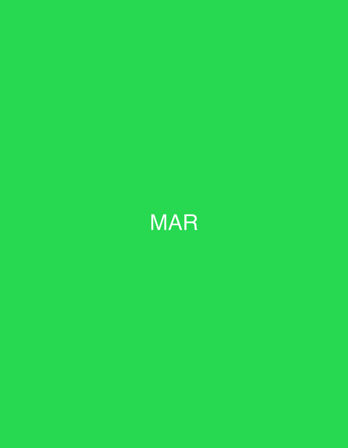 The scene is a static, digital graphic displaying the capitalized word 'MAR' in white, sans-serif font, centrally positioned against a solid, uniform background of vibrant green. No specific visual elements indicative of the city of Casablanca, Morocco, or any discernible outdoor or indoor environment are present. The image does not depict any people, subjects, objects, actions, or interactions, presenting solely the text overlay on a monochromatic field.