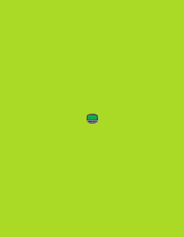 A pager with the numbers "355-3215" displayed on its green screen is centered against a bright green background.