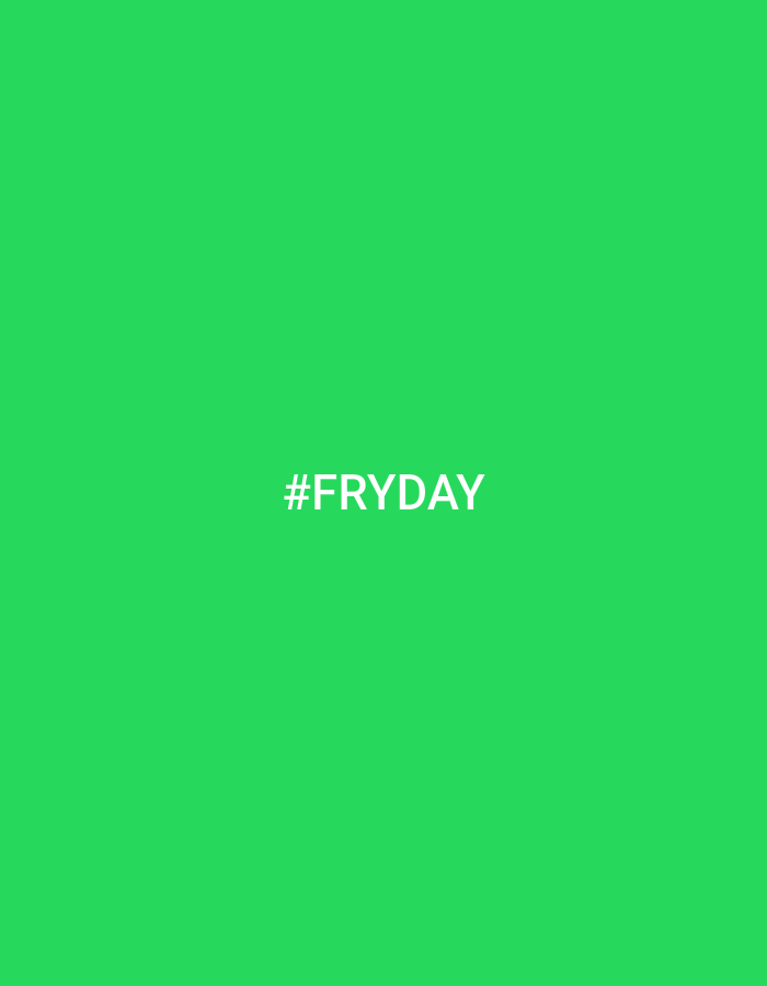 The image is a solid green background with white text in the center that reads "#FRYDAY". There is no indication of the city of Meru, Kenya, or any people, subjects, objects, actions, interactions, or environmental details present in the image.