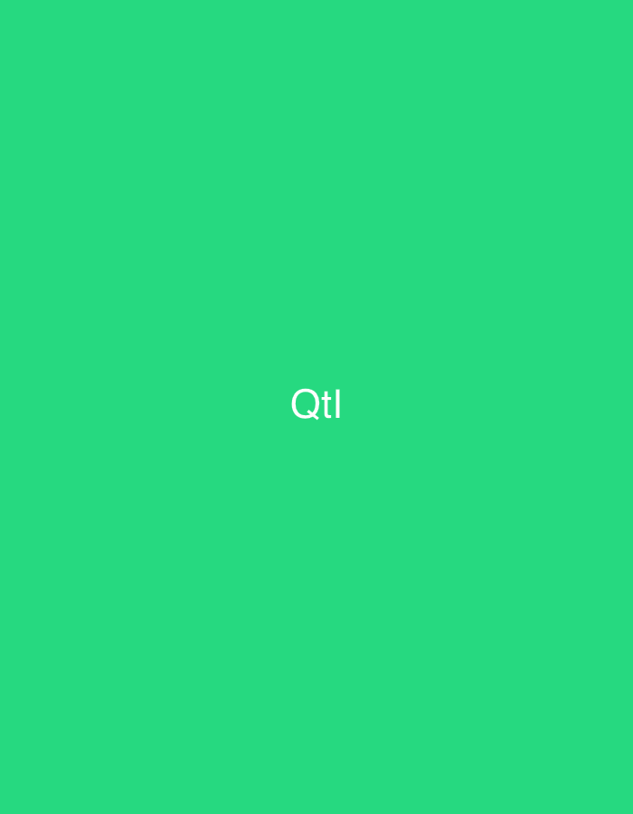 A digital graphic, specified to be located in Casablanca, Morocco, displays the white alphanumeric string "Qtl" centrally positioned against a uniform, vibrant green background. No people, subjects, objects, actions, or interactions are present in this minimalist visual composition.