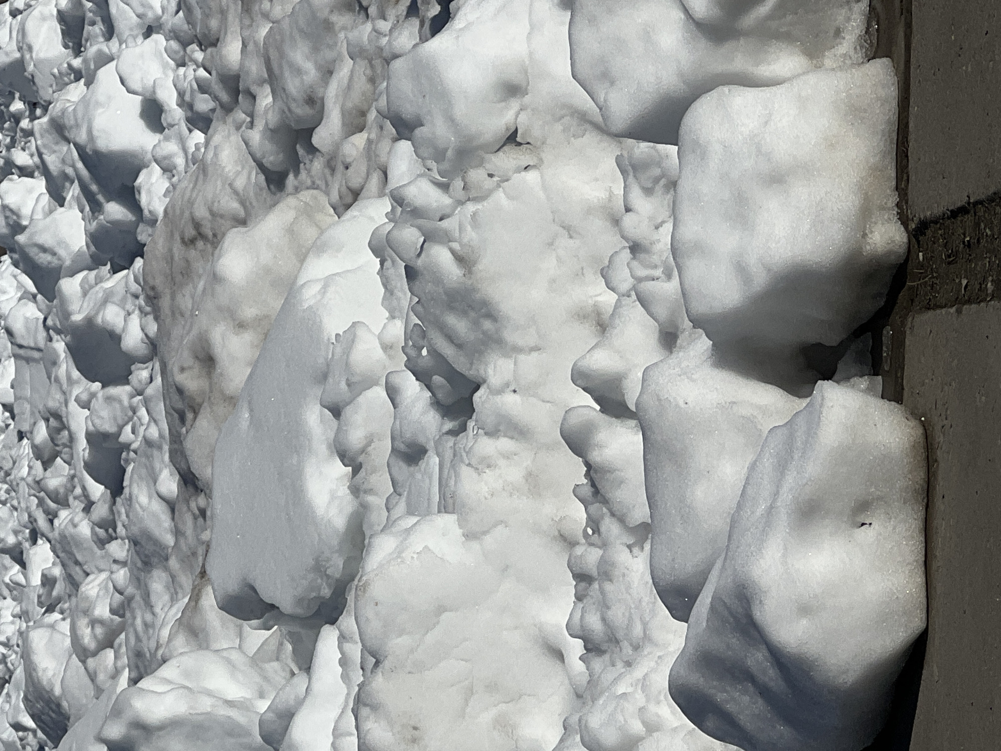 A close-up image depicts a pile of snow next to a concrete curb. The snow appears dirty and compacted, with visible textures and irregularities. The curb is simple and unremarkable. The location in Chaikovsky, Russia is not visually evident.