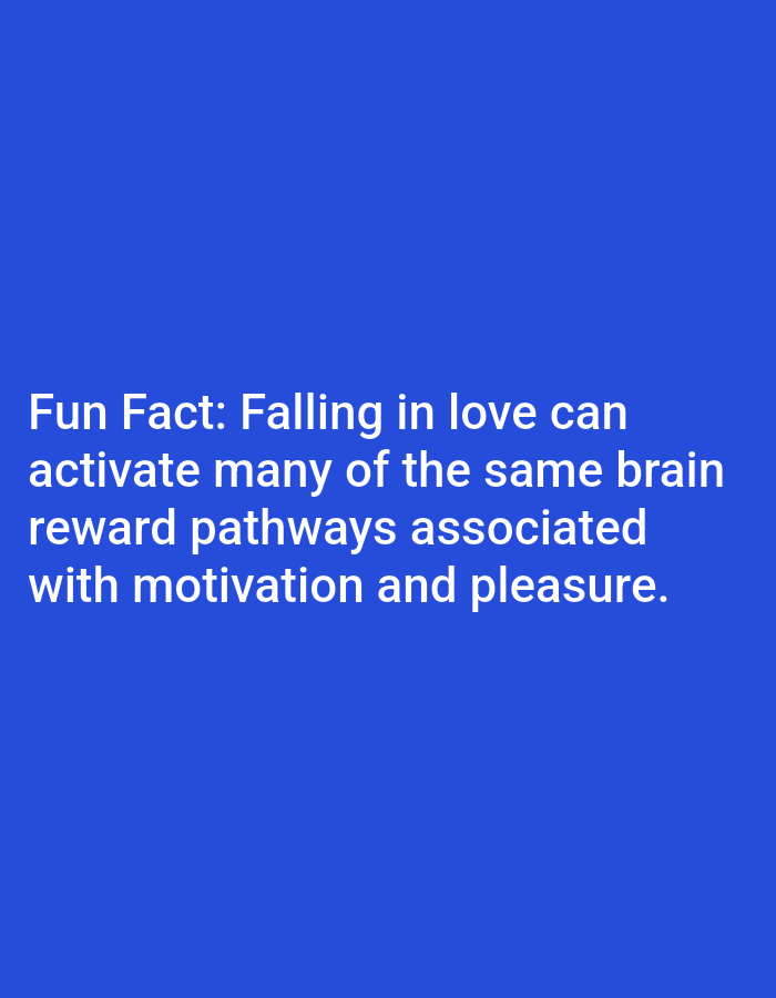 The image contains text on a blue background. The text reads "Fun Fact: Falling in love can activate many of the same brain reward pathways associated with motivation and pleasure." There are no people, objects, actions, interactions, or environmental elements present in the image that would allow for a description of a location in Lagos, Nigeria.