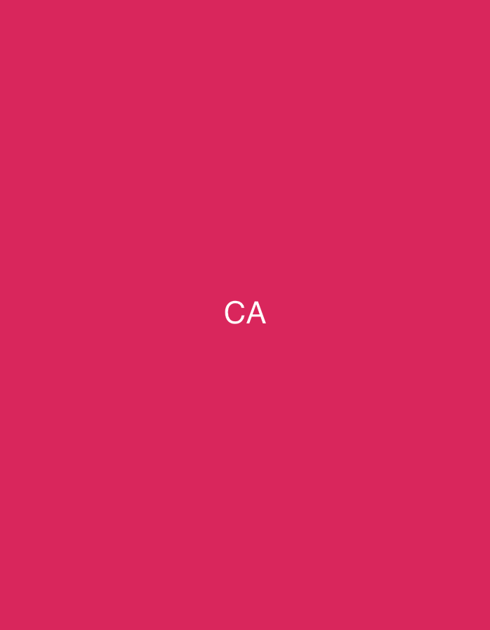 The image displays a flat, solid background in a shade of deep pink or magenta. Centered horizontally and vertically within the frame are the capital letters "CA" rendered in white, sans-serif font. There are no other visible subjects, objects, people, or environmental features. The image does not contain any visual information to determine a specific location, city, or country.