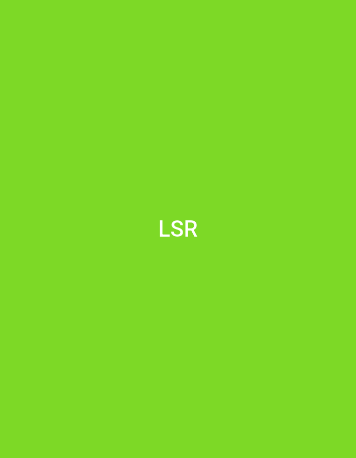 The image displays a plain, solid lime green background. Centered horizontally and vertically on this background are three uppercase letters, "LSR," rendered in white sans-serif typography. There are no other subjects, objects, people, actions, or environmental elements depicted. The image provides no visual information to suggest a specific location in Casablanca, Morocco, or any other real-world setting.