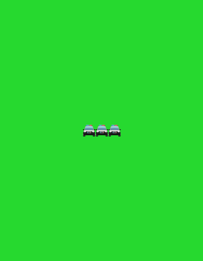 Three police car emojis are positioned centrally on a vibrant green background. There are no discernible environmental cues or details related to the city of Moscow, Russia. The image consists solely of the emojis and the background.