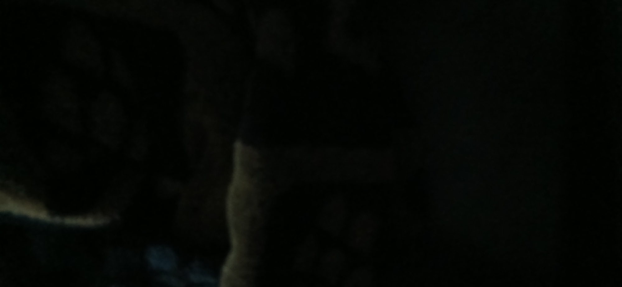 The image depicts a dark, underexposed scene. The most discernible feature is a vertical, textured object on the right side, possibly a rough-surfaced wall or natural formation, with some lighter patches and a hint of blue light further to the right and top. The majority of the image is obscured by shadow, rendering any other details indistinct. No specific location in Kademangan Kulon, Indonesia, can be identified from the visual information provided.