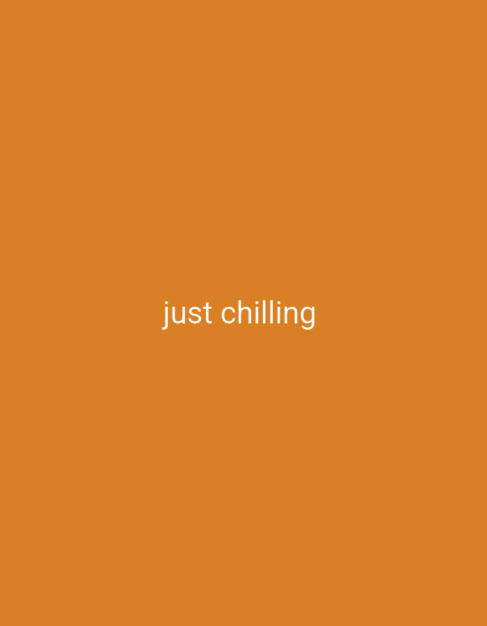 The image is a solid orange background with the text "just chilling" in white, positioned towards the center of the frame. The location is not mentioned in the image.