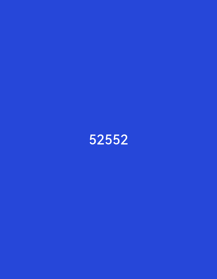 The image shows the number "52552" in white font on a solid blue background. There are no indications of a city or location.