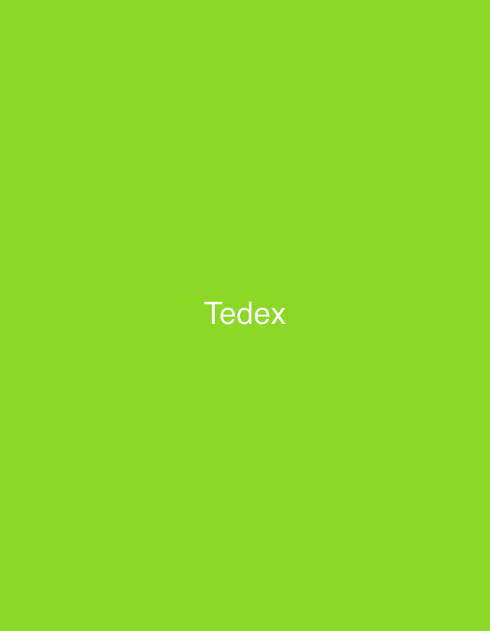 The image displays a solid, vibrant lime green background. Centered slightly above the vertical middle of the frame is the word "Tedex" rendered in plain white, sans-serif typography. This visual represents a brand or an event identifier associated with "Tedex" in the city of Casablanca, Morocco. No people, specific actions, or other objects are depicted.