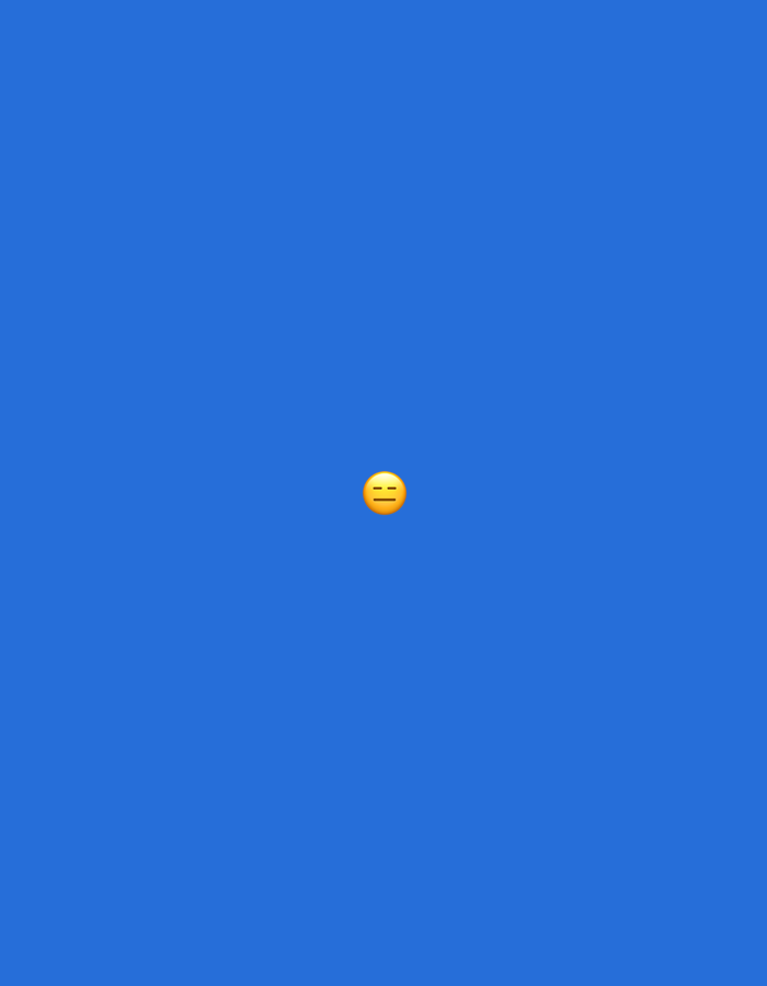 A centered yellow emoji with a neutral expression is set against a solid blue background. The emoji has a closed mouth indicated by a horizontal line and slightly lowered eyebrows. There is no indication of location or people in the image.