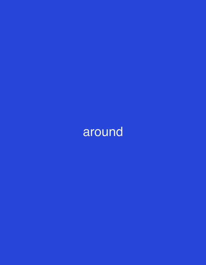 The image contains the word "around" centered in white text against a solid blue background. The text is located approximately in the middle of the image vertically and horizontally. There are no other objects or subjects visible in the image. The location in the city of Shumen, Bulgaria, is not depicted or referenced in the image itself.