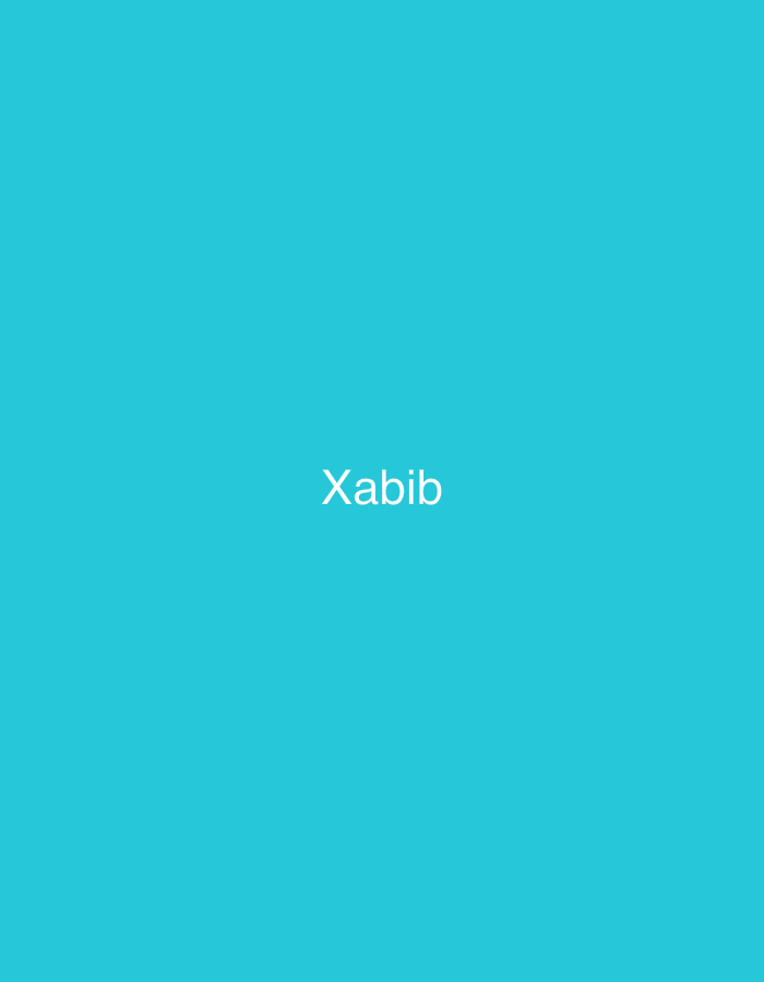 The image features a solid, vibrant cyan background with no discernible patterns or textures. Centered horizontally and vertically on this monochromatic field is the word "Xabib" rendered in white, sans-serif text. The text is clear and stands out against the blue background. There are no other subjects, objects, or activities depicted in the image. The overall impression is that of a simple digital graphic, possibly a title card or a minimalist design element. No specific time of day, weather, or emotional context can be inferred. The image lacks any visual cues that indicate its location as Yerevan, Armenia.