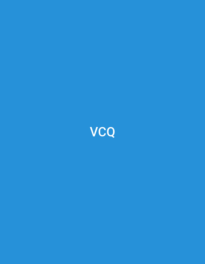 The image displays a solid, uniform blue background. Centered on this blue field, the white uppercase letters "VCQ" are present, rendered in a sans-serif typeface. No individuals, objects other than the text, or specific environmental features are discernible. The image lacks any visual cues, landmarks, or contextual information that would allow for the determination of a geographical location, including the city of Casablanca, Morocco, or any other specific physical setting. No actions or interactions are depicted.