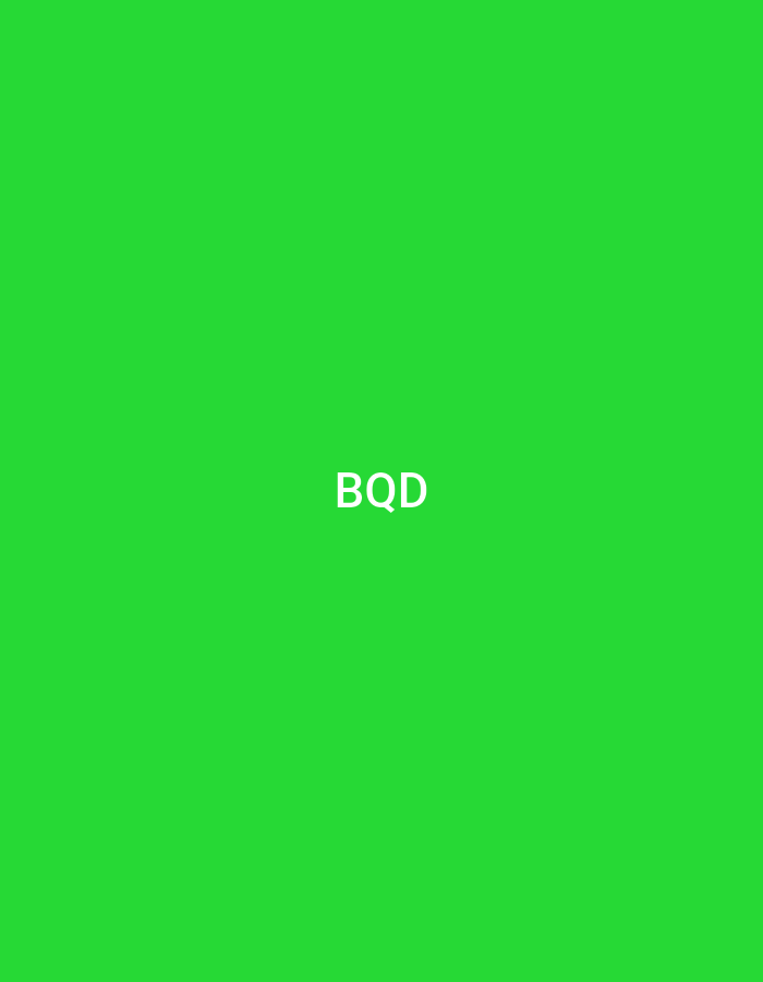 The image displays a minimalist graphic featuring the white, uppercase sans-serif letters 'BQD' centrally positioned against a uniform, vivid green background. No individuals, discernible objects beyond the text, or specific environmental details are visible in the depiction, which is identified as being located in the city of Casablanca, Morocco.