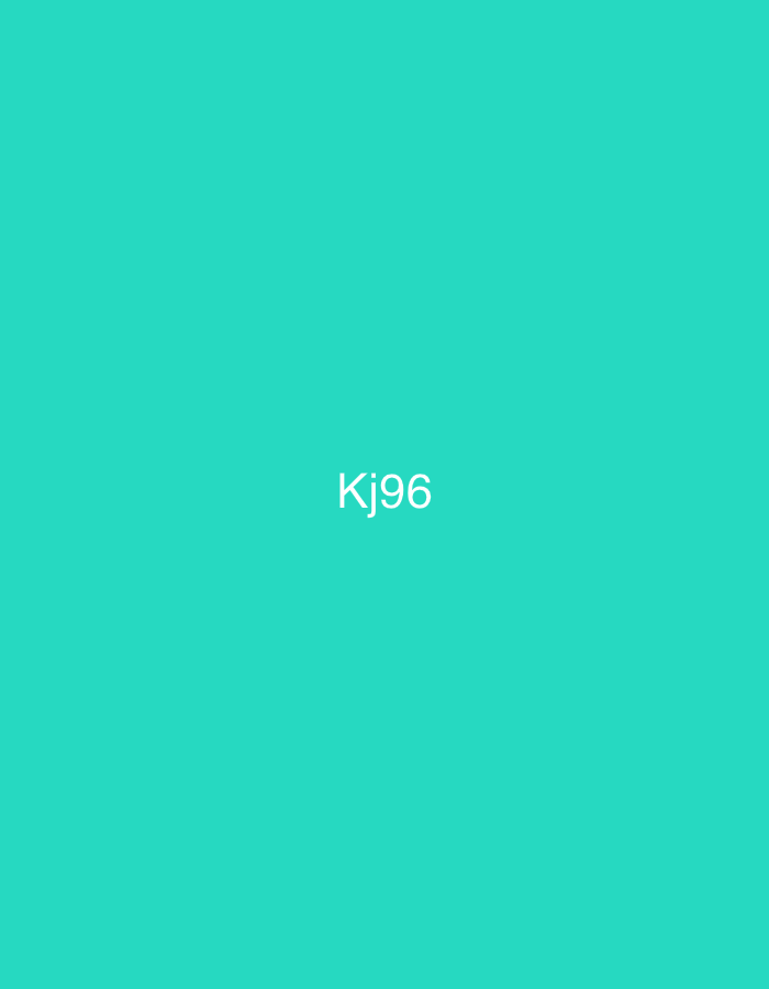 The image displays a digital graphic with a solid, uniform teal background. Centered horizontally in the middle of the frame is the white text "Kj96" in a sans-serif typeface. No other subjects, objects, people, or environmental details are present. The background is smooth and lacks any visible textures, shadows, or variations in color. The image does not contain any visual information to suggest a specific geographical location, including Casablanca, Morocco.
