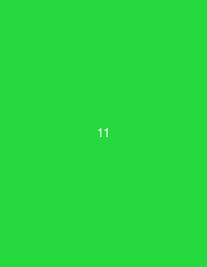 A number "11" is displayed in white text on a solid green background. The text is centrally located.